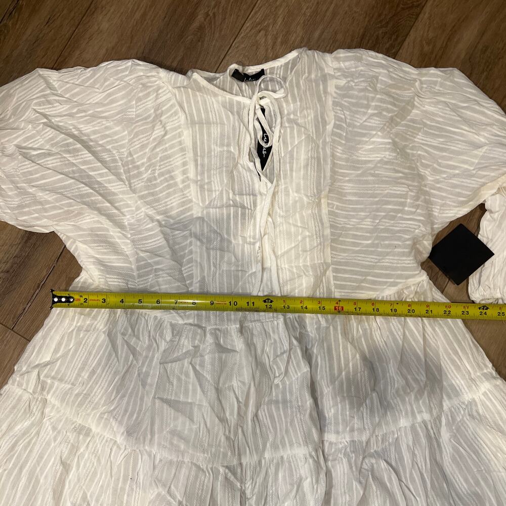 LULUS Women's Coastal Moment White Long Sleeve Tiered Mini Dress - Picture 9 of 13